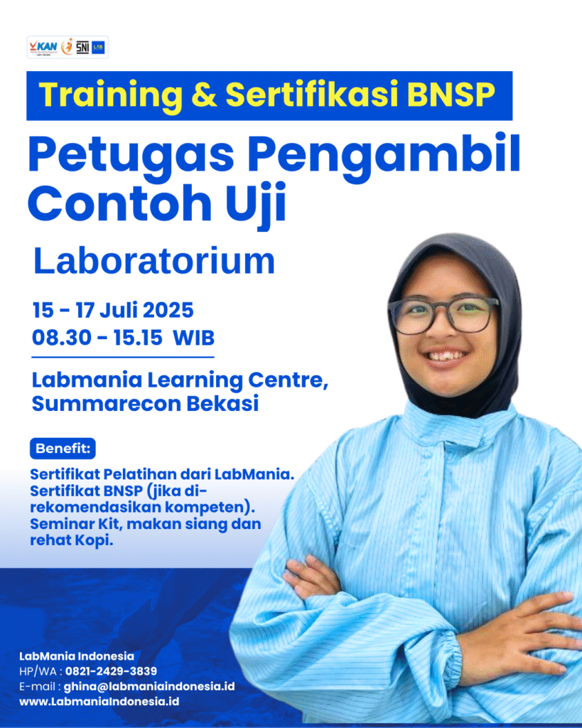 Flyer Training dan Sertifikasi BNSP Skema Petugas Pengambil Contoh Uji Pangan Juli 2025