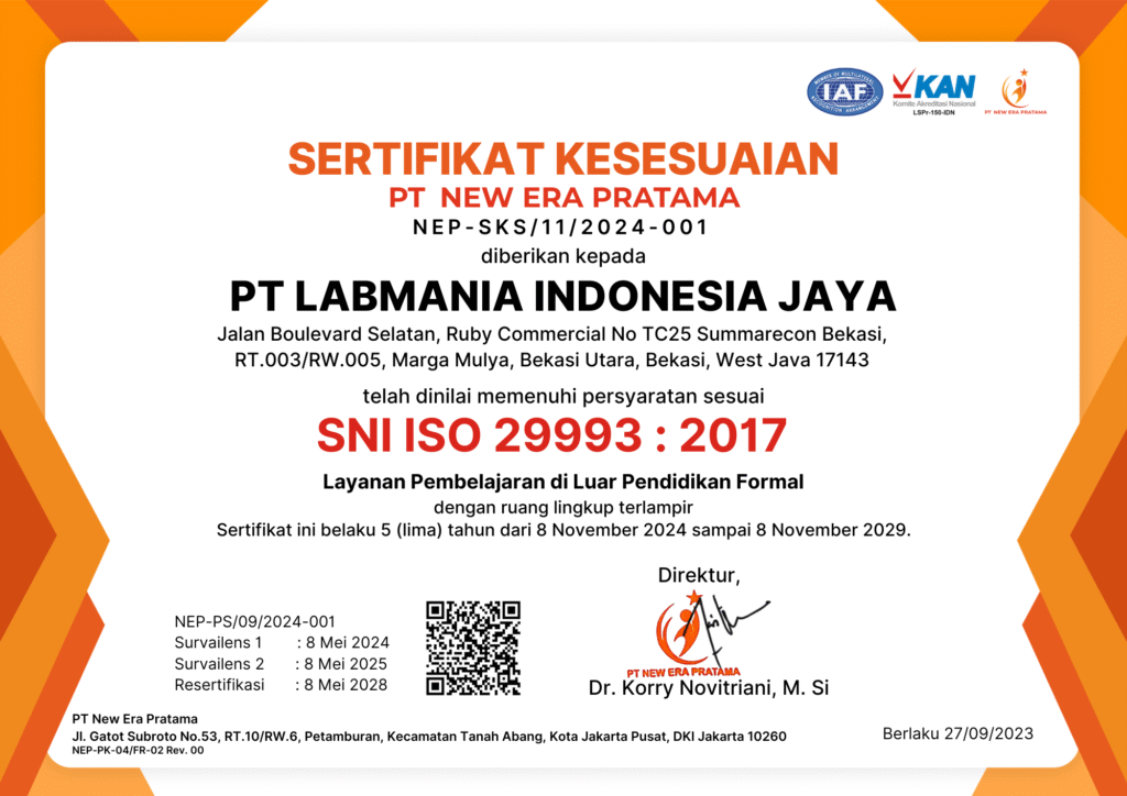 Sertifikat kesesuaian PT LabMania Indonesia