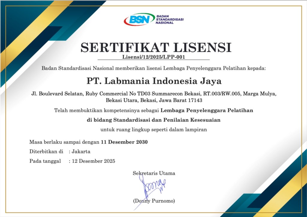 Sertifikat lisensi BSN